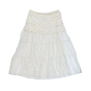 90s vintage white cream layered lace mesh midi skirt